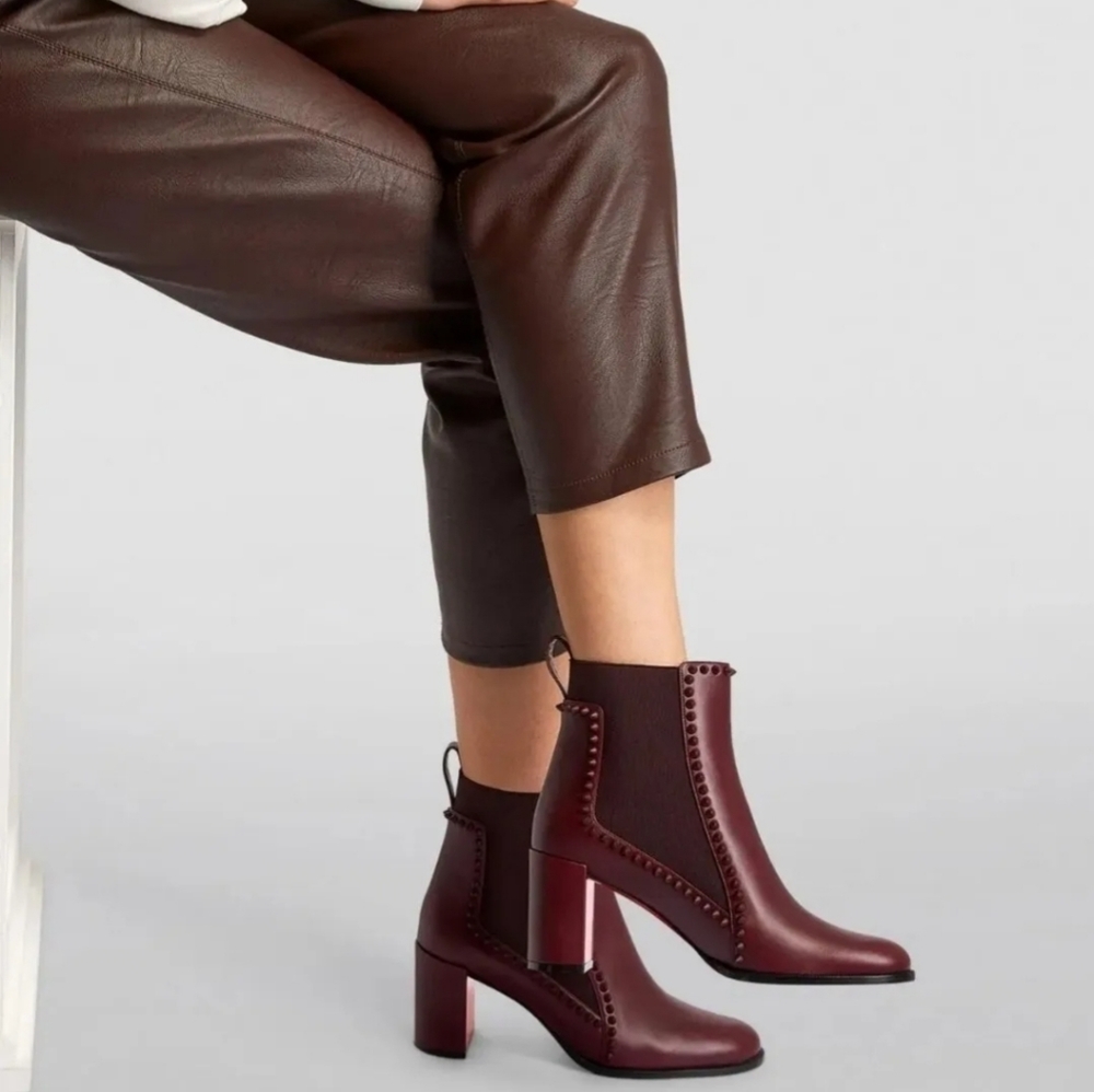 Christian Louboutin OUT LINE SPIKES  Block Heel Bootie Ankle Boots $1195 Sz 36.5